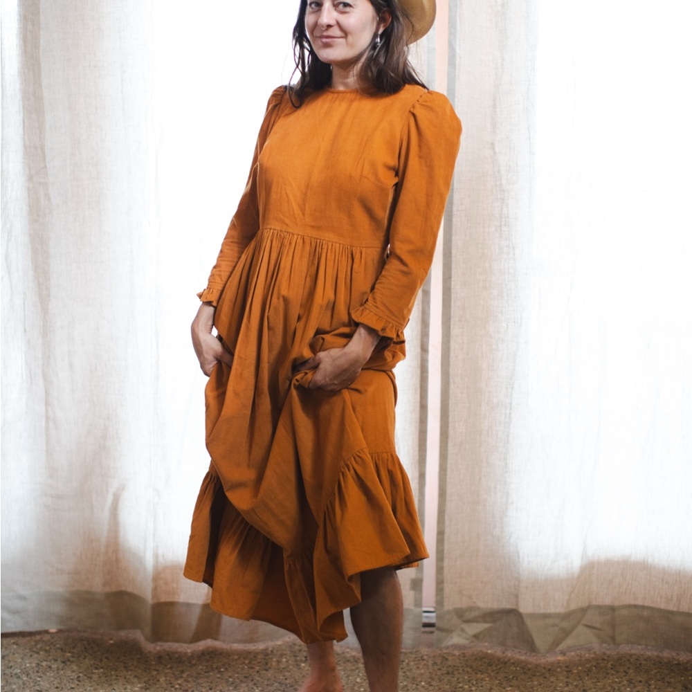 Elegant burnt orange corduroy dress